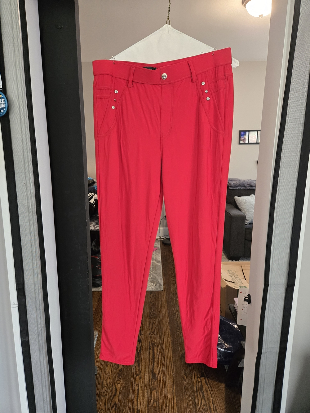 Rainbow Bright Red Straight-Leg Ponte Pants